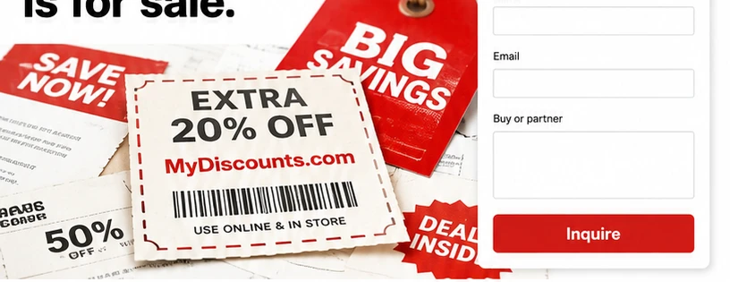 Red savings tags and a MyDiscounts.com coupon